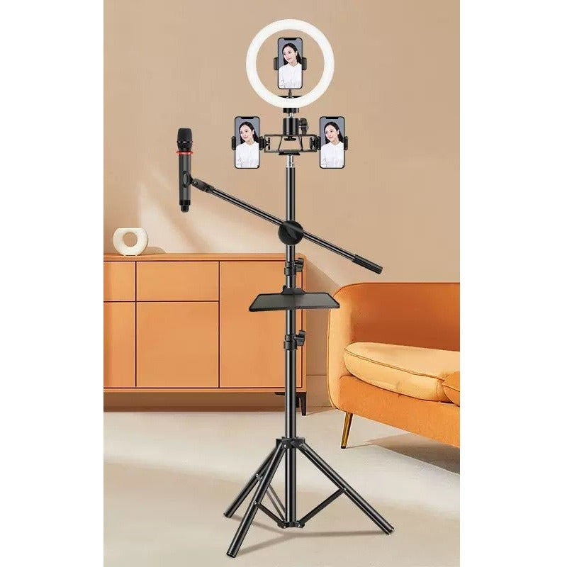 PM-213 Tripod Ring Light With Microphone Stand And 2 Phone Holders.