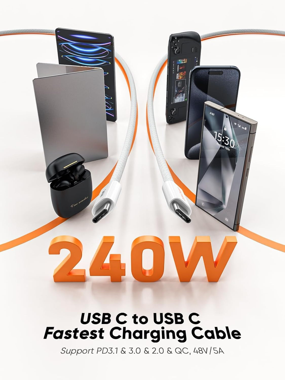 EZRA USB C to C Super Fast Charging Cable 240W Woven 3.3FT iPhone 16 15 Charger Cord, 140W USB-C MacBook, PD 100W 60W Type C Cord for MacBook iPad.