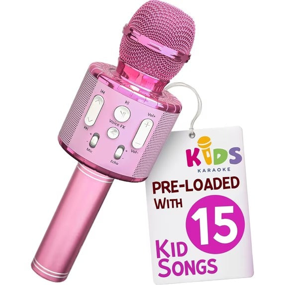 Kids Bluetooth Karaoke Microphone with Speaker- Toys for Kids - Pink