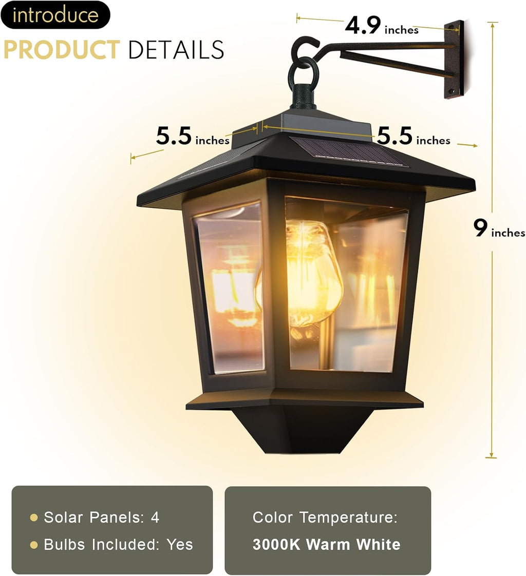 Solar Wall Lanterns with Replaceable Bulb,Outdoor Hanging Solar Lights