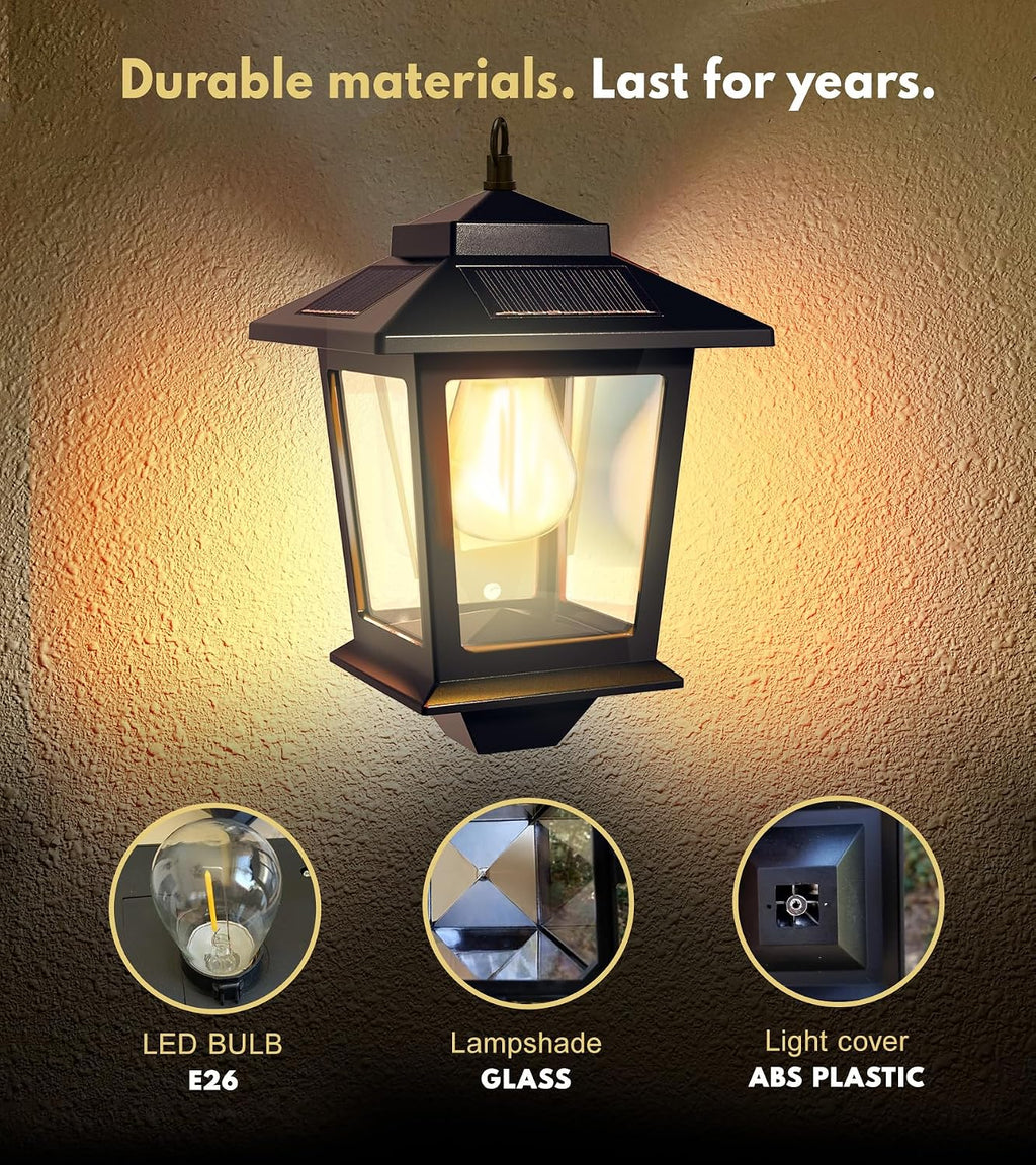 Solar Wall Lanterns with Replaceable Bulb,Outdoor Hanging Solar Lights