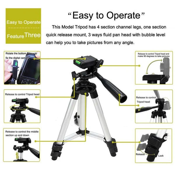Aerbes AB-ZJ65 102cm Adjustable Tripod Stand with Phone Holder – 360°