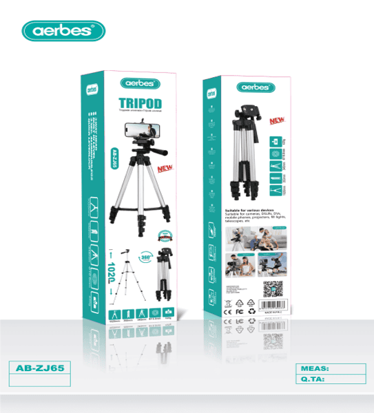 Aerbes AB-ZJ65 102cm Adjustable Tripod Stand with Phone Holder – 360°